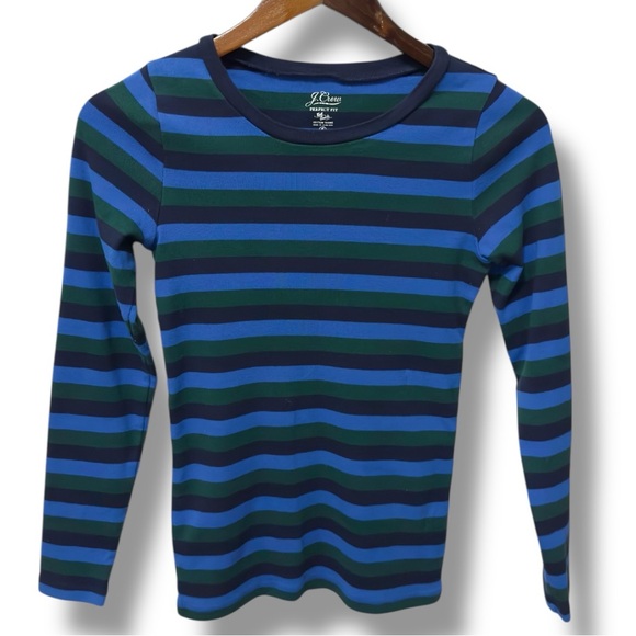 J.Crew | NWOT Navy Green Perfect Fit Long Sleeve Striped Long Sleeves (Sz S) - Picture 4 of 13